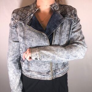 Unique Papaya Denim Jacket Asymmetric Zipper Pockets Large Jrs.